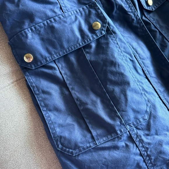 Women’s Waxed Canvas Barn Jacket raincoat hooded zip up navy blue sz S fisherman - Picture 5 of 17